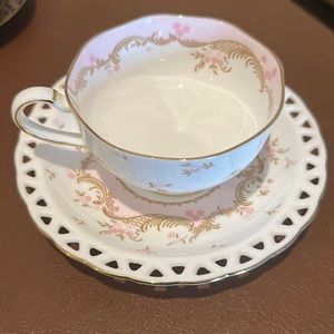 Vintage Bone China Korea 7126 Pink And Gold Saucer and Cup